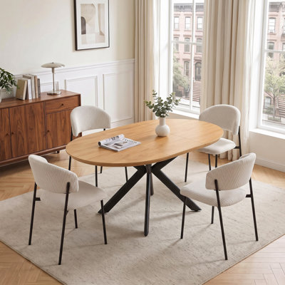 Ensemble de table de salle à manger extensible 5 pièces avec plateau en panneau de fibres à densité moyenne, pieds en métal et 4 chaises de salle à manger rembourrées