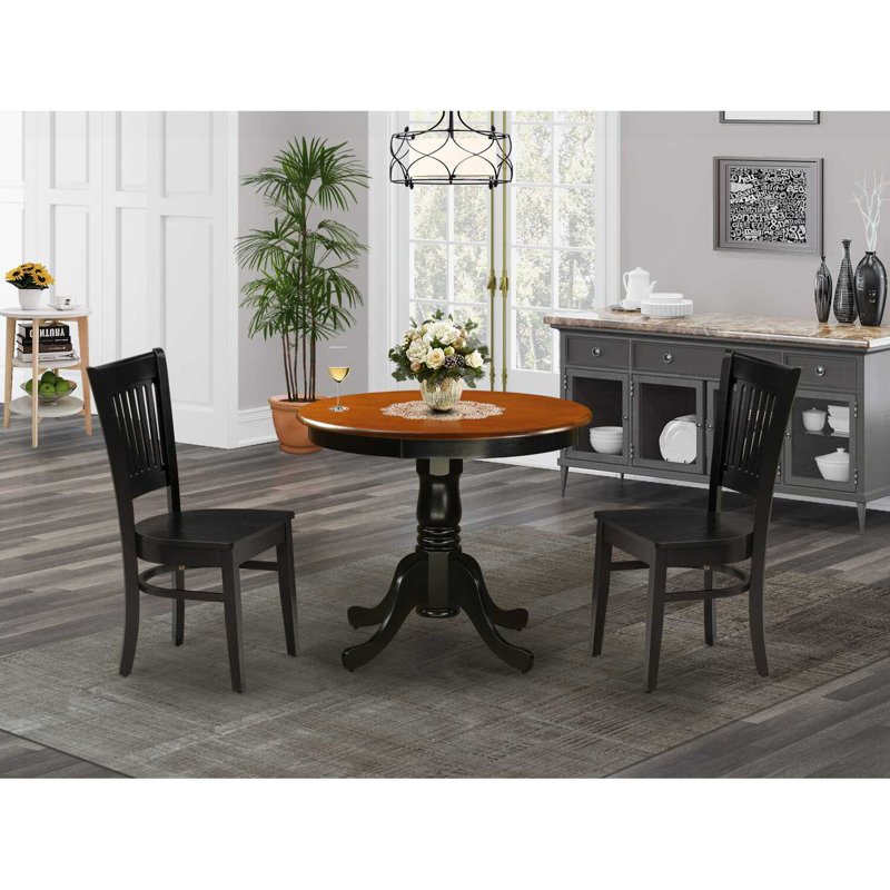 Ensemble de table de cuisine 3 pièces pour petits espaces comprenant une table de salle à manger ronde avec piédestal et 2 chaises de salle à manger, 36 po x 36 po, noir
