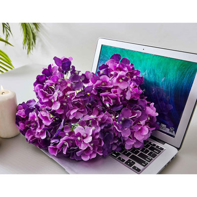 Fleurs d'hortensia artificielles rosées 10 fausses fleurs d'hortensia en soie pour centres de mariage Bouquets Décoration florale bricolage avec tiges (Vase non inclus)