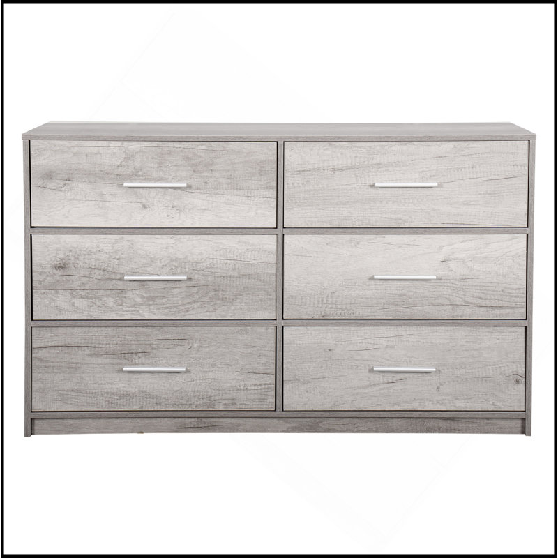 Commode 6 tiroirs avec grands tiroirs en tissu, Gris