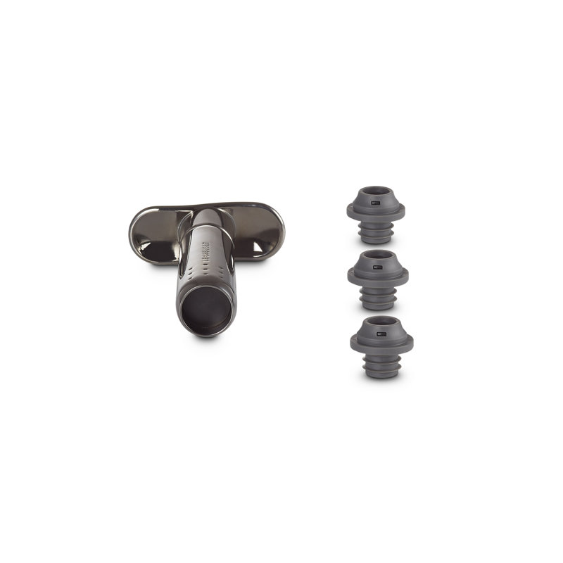 Le Creuset WA-137 Wine Pump and 3 Stoppers, Black metal