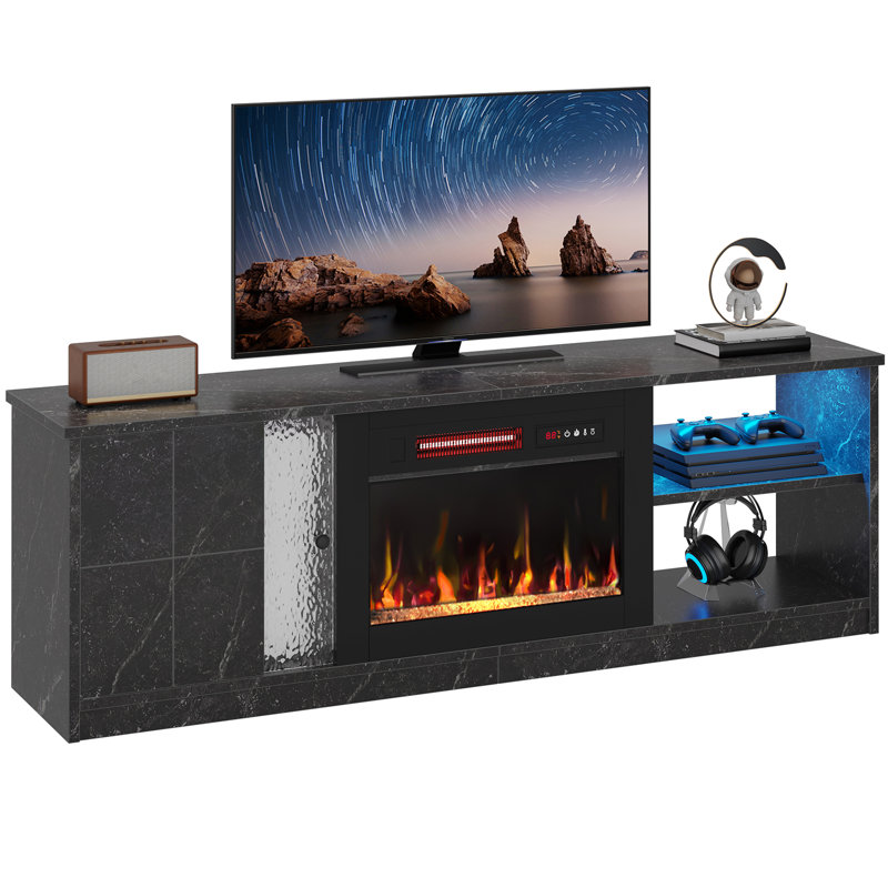 63 Inch Electric Fireplace TV Stand With Storage Cabinet And LED Open Shelf For Tvs Up To 70 Inch, Black