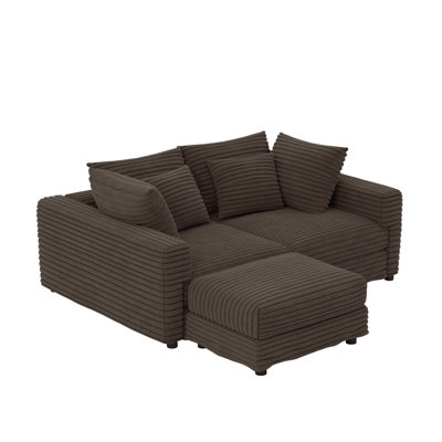 102.4 "Plush Corduroy 4-Seat Sofa,Modern Comfy Upholstered Sofa Cloud Couch,Deep Seat Couches With Soft Pillows And Movable Ottoman,Convertible Sofa Lounge Chair,Camel