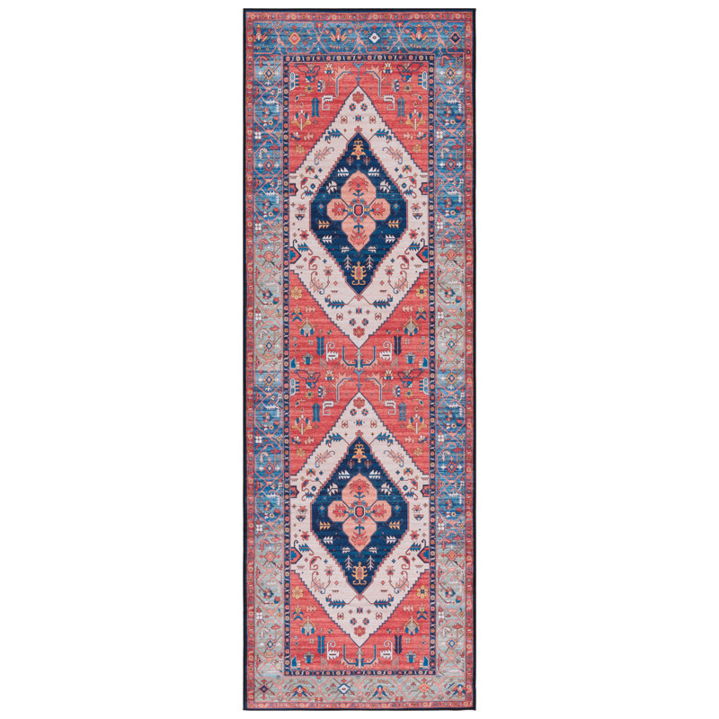 Tucson Vintage Look Machine Washable Non-Slip Area Rug in Black & Grey, Runner 76 x 244 cm