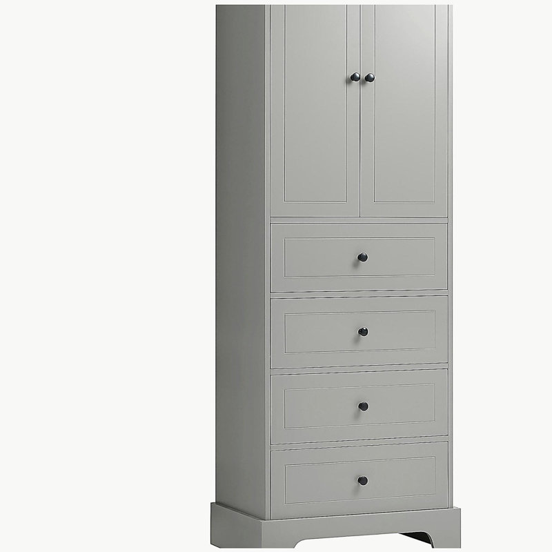 Armoire de rangement avec 2 portes et 4 tiroirs pour salle de bain, bureau, Gris