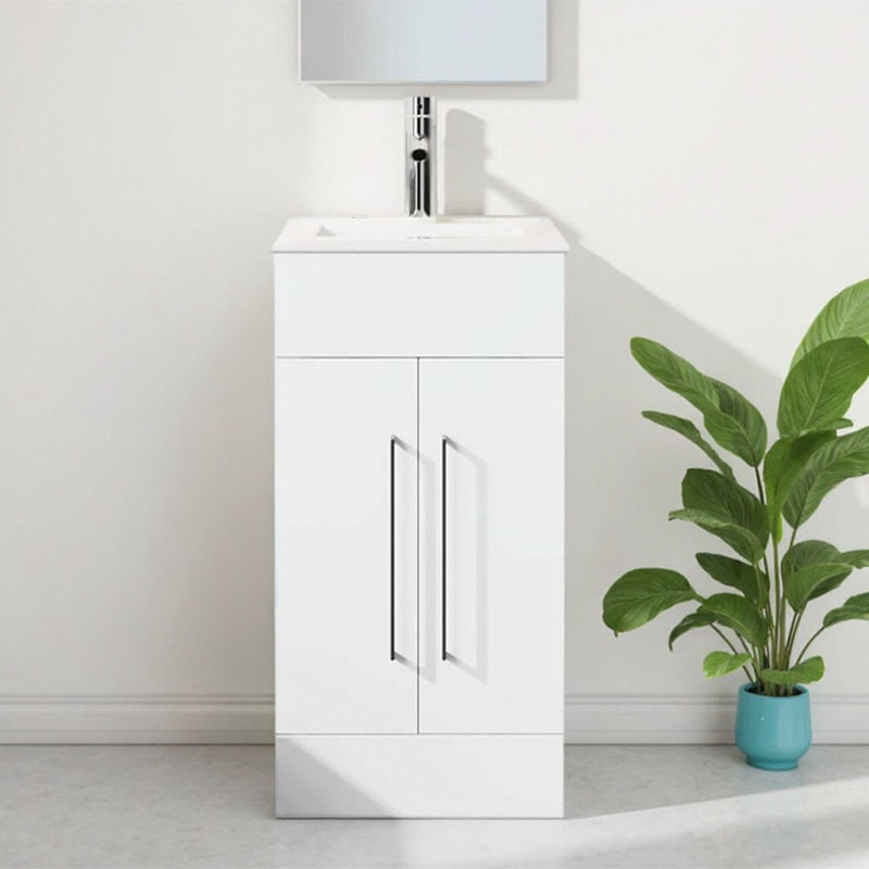 Meuble-lavabo autoportant de 16 po avec lavabo en céramique Goodyo - Blanc