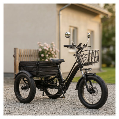 Tricycle électrique pour adulte avec batterie 48 V 13 Ah, pneus larges 20 x 4,0, cadre ouvert, moteur 500 W (1200 W en crête) et panier de chargement