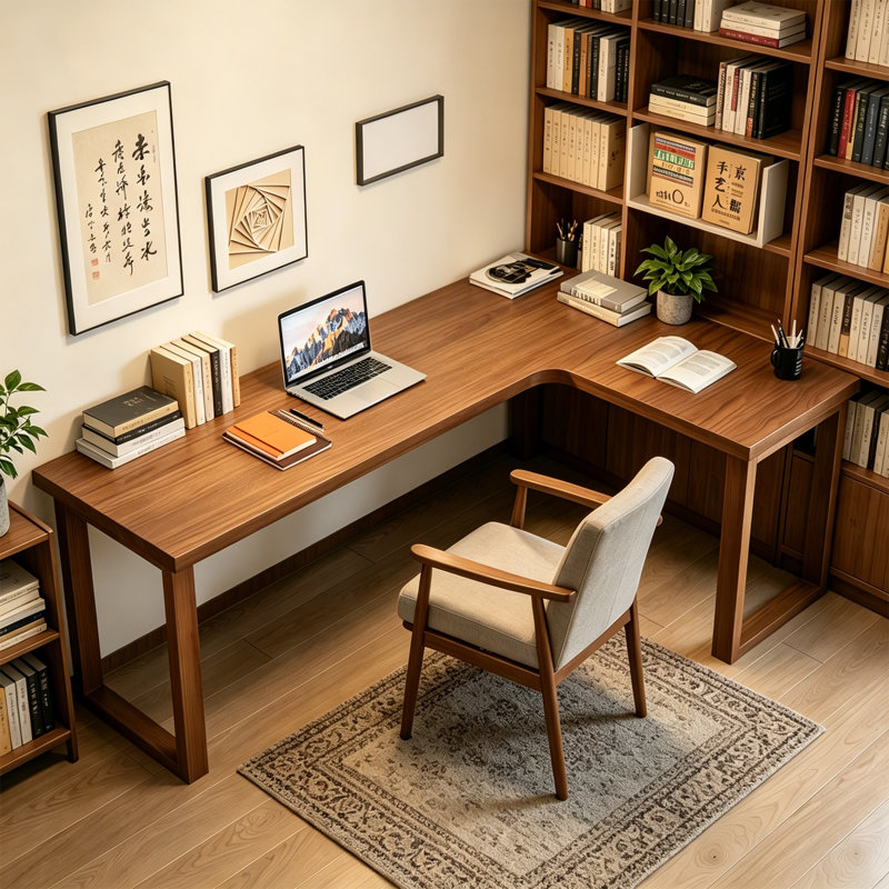 Simple Solid Wood Pine Nut-Brown Desk, 29.5" H x 70.87" W x 43.3" D