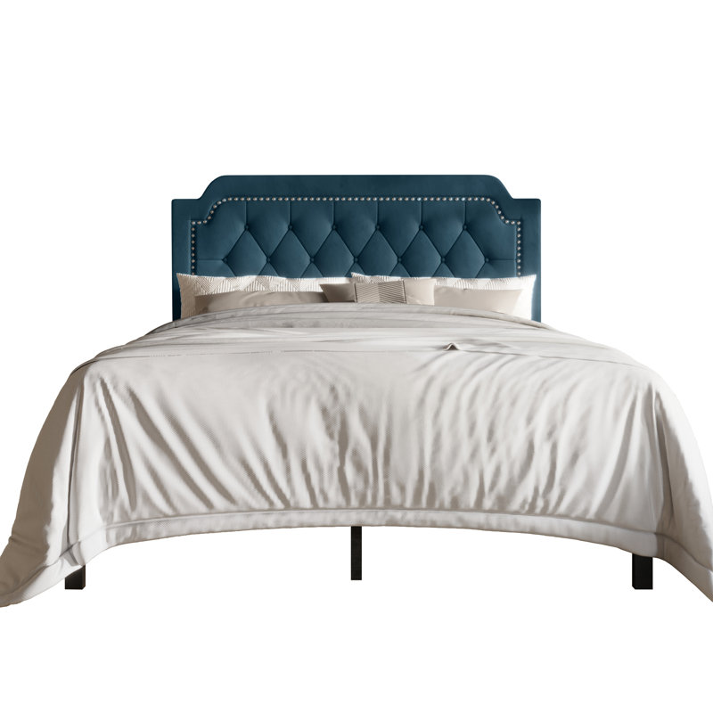 Lit plateforme tapissier Dwayna, Double, Bleu marine