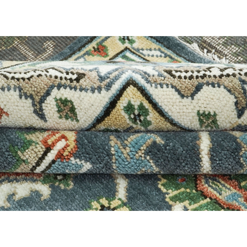Tapis bleu en laine noué à la main 10 pi 3 po x 14 po Oushak