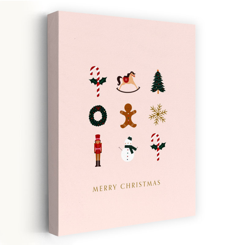 Merry Christmas Icons Abstract Contemporary Christmas Tree Winter Wall Art Print 1 Piece Wrapped Canvas Wall Art