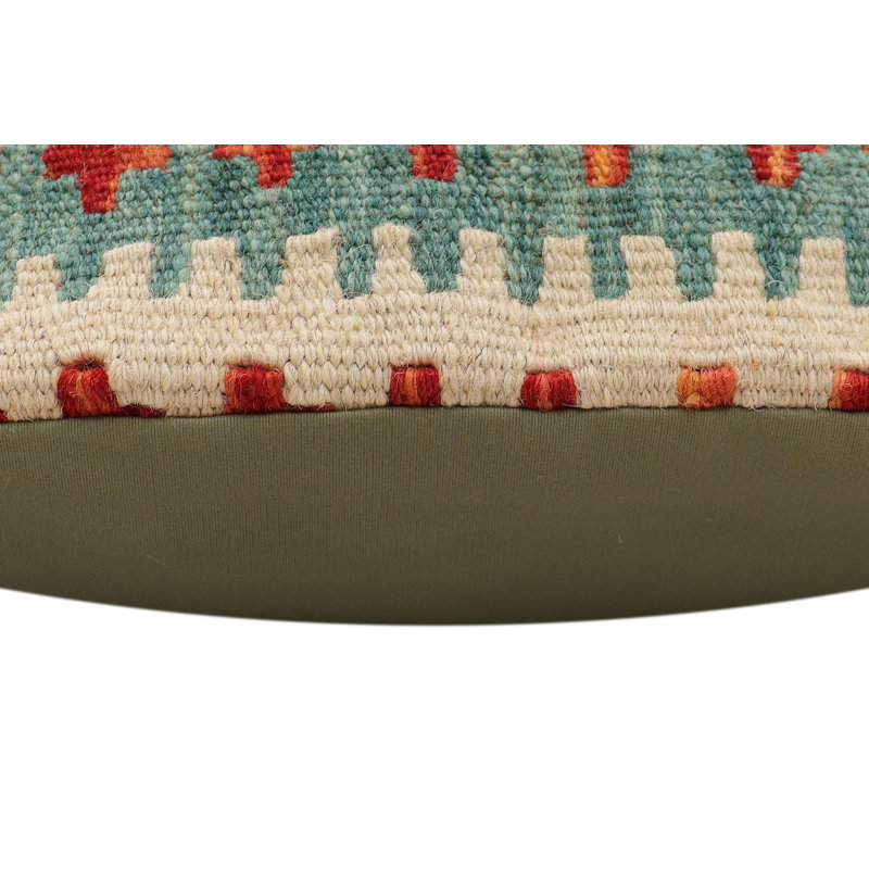 Oreiller rustique en kilim tissé à la main Beaton, Vert / rouille / beige / bleu, H 19 po x l 19 po