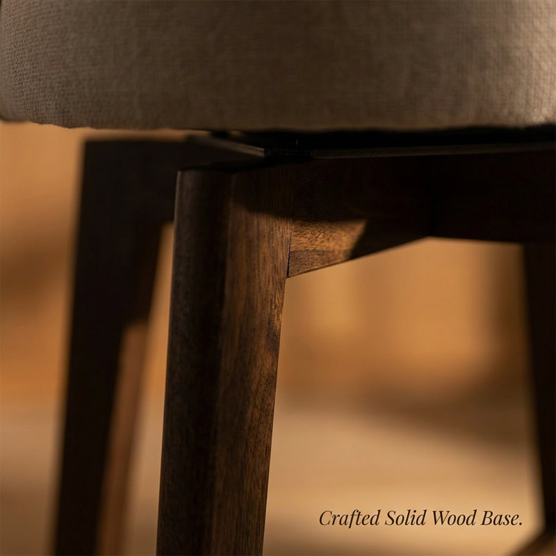 Viola Counter Height Swivel Counter Stools, 24" H Seat Height Upholstered Performance Fabric Counter Stools, Barstools Cream, Walnut Finish Solidwood Frame