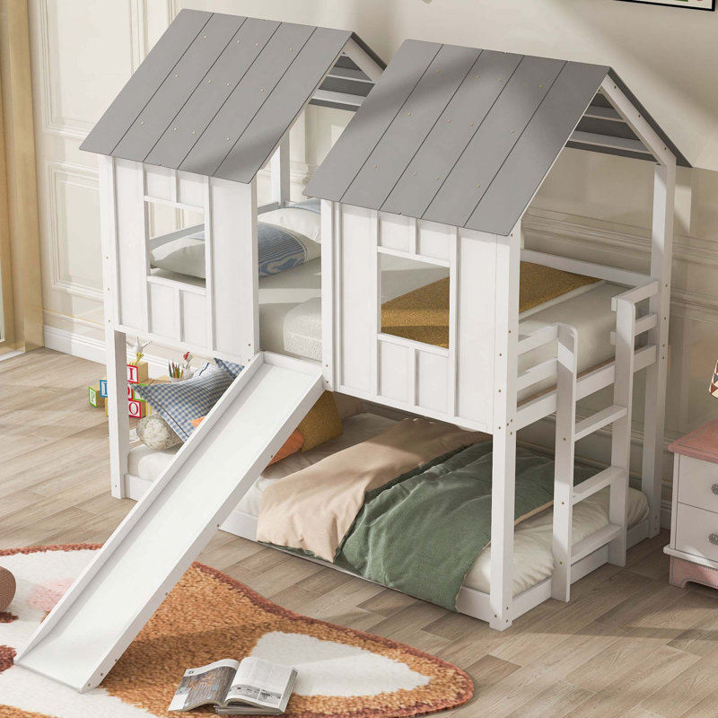 House Bunk Bed With Slide And Windows