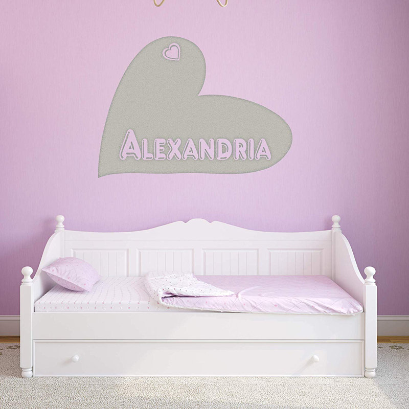 Décalcomanie murale personnalisée avec coeur Wheaton, H 17 po x l 22 po x P 0,01 po, Argent, Oui