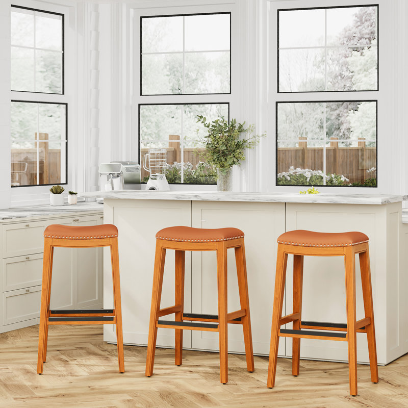 Tabouret de bar 30 po avec siège de selle en cuir reconstitué - Finition confortable durable Élégant et confortable, Brun