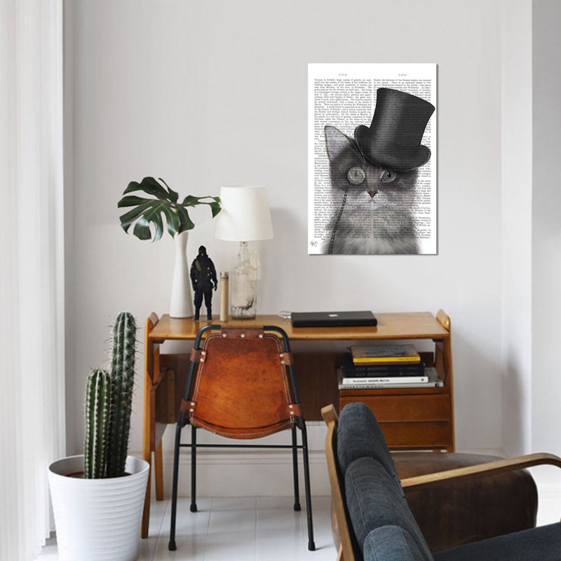 «Cat with Top Hat I», impression sur toile, H 18 po x l 12 po x P 1,5 po, Toile tendue, Pas de tapis