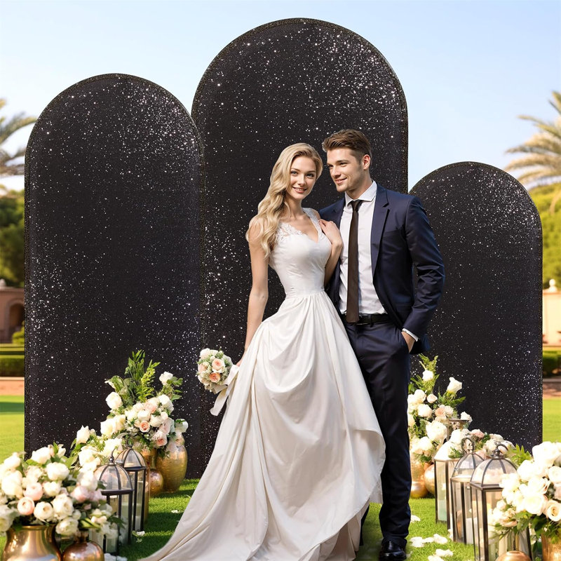 Housse de fond scintillante pour arche de mariage de 2 m (6,6 pi), réutilisable en spandex avec fermeture éclair, housse de fond ronde ajustée pour décoration de fête d'anniversaire, cérémonie, fête prénatale et banquet