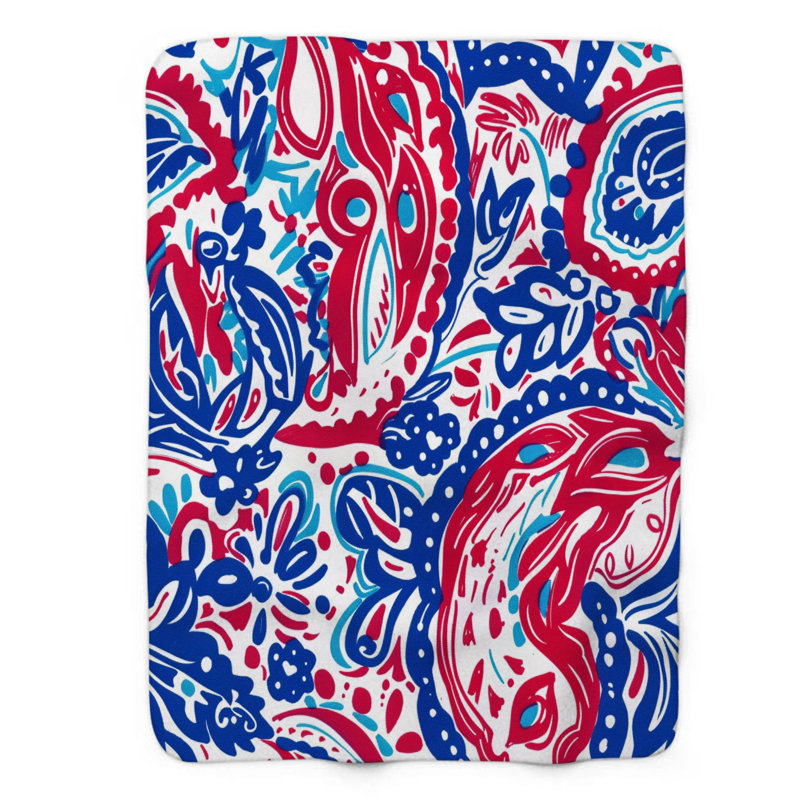 Motifs écarlates et bleus - Sherpa de qualité supérieure 1 pièce, Grand lit