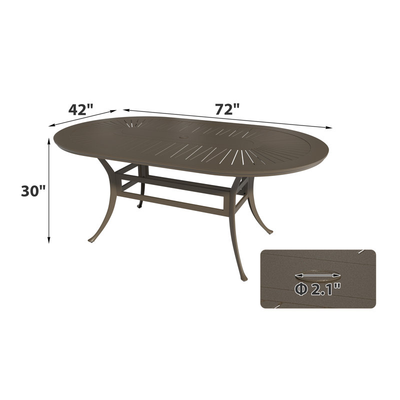 72" X 42"  Oval Powder Coated Cast Aluminum Outdoor Dining Table With Umbrella Hole