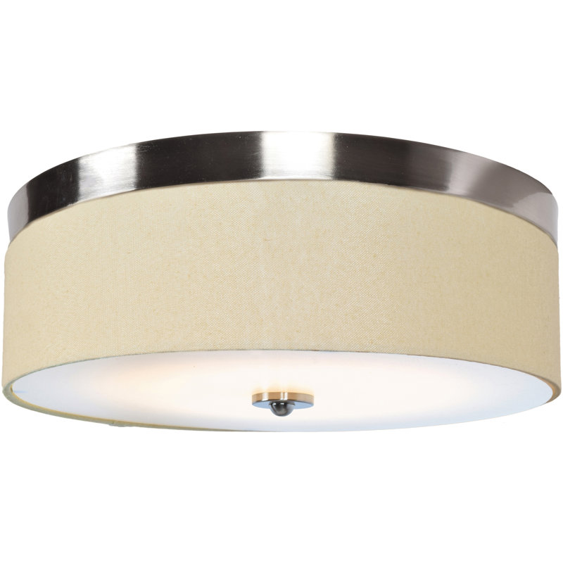 Aragam LED Flush Mount - Brushed Steel Finish - Fabric Shade - Acrylic Diffuser, 5" H x 16" W x 16" D, Bronze