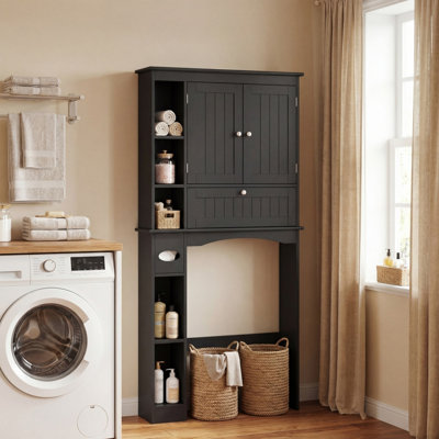 31.5" Freestanding Over-the-Toilet Storage Cabinet with Adjustable Shelf & Bottom Bar