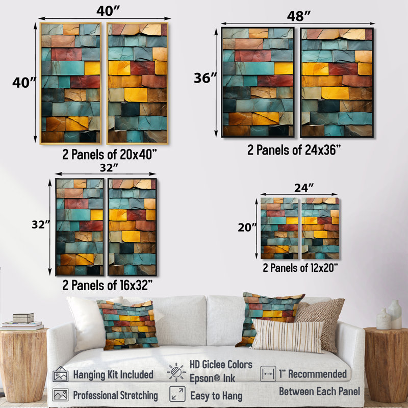 Boho Earth Element Stones Mosaic II - Bohème vert et décoration murale éclectique, 40" H x 40" W, Brown
