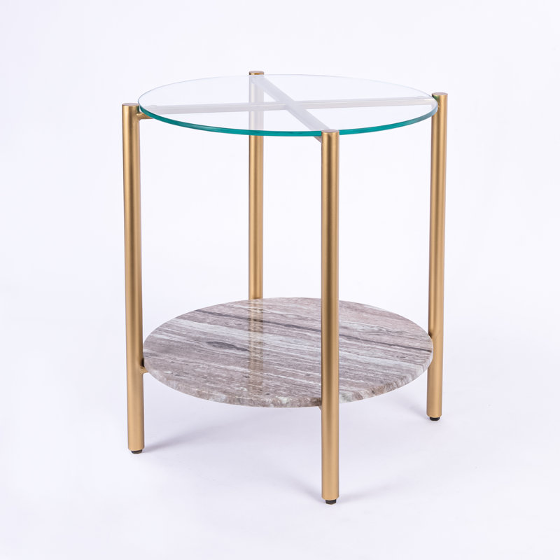 Table de bout avec rangement en marbre et verre Ansted, Or, Brun