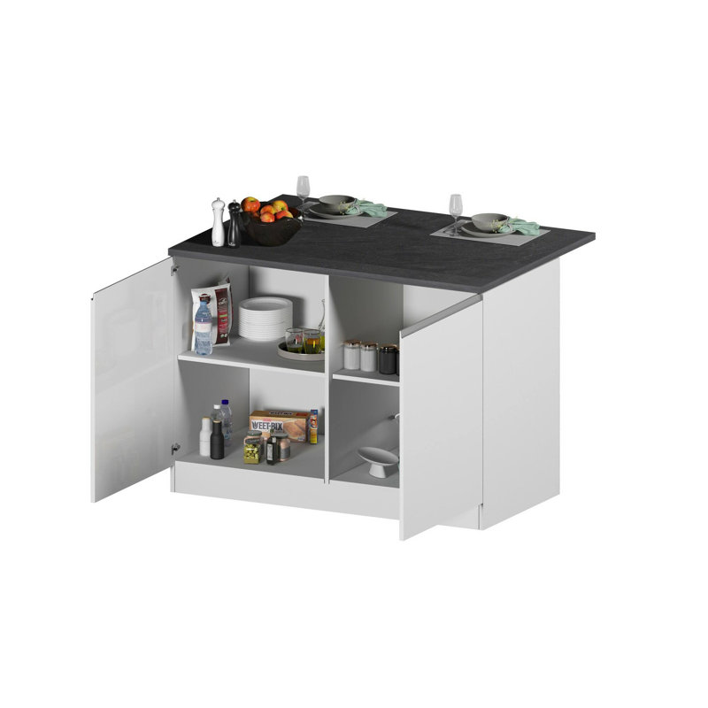 Myrlaine Wood Kitchen Island, Glossy White/Slate