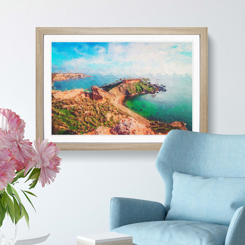 Sea View from Malta - Picture Frame Painting Print, 36cm H x 48cm W x 2cm D, Oak Framed