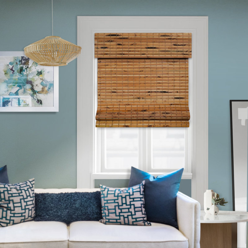 Natural Woven Light Filtering Cordless Bamboo Roman Shades, 51.5"W x 72"L