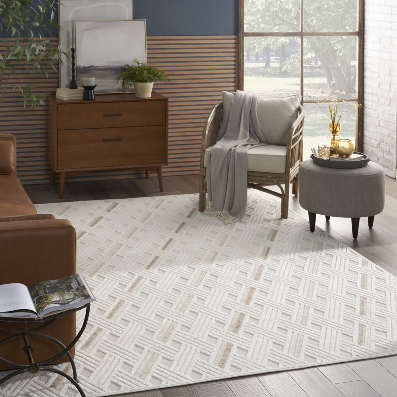 Ivory Beige Modern Indoor Rug, Rectangle 7'10" x 9'10"