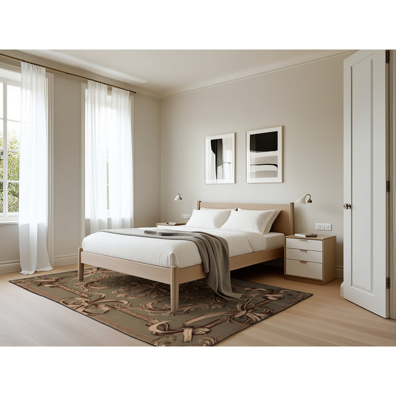 Tapis brun français lavable à la machine, Rectangle 5 pi x 7 pi