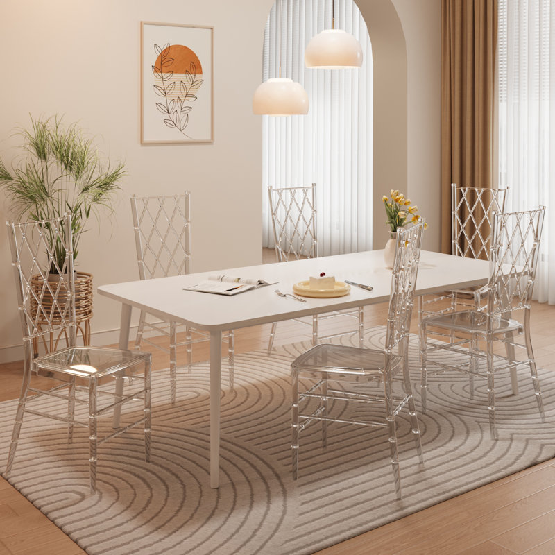 Stackable Modern Acrylic Dining Chair Set - Industrial Transparent Bistro Chair for Small Spaces, Humidity-Resistant Base for Basements & Patios,  Indoor/Outdoor Use