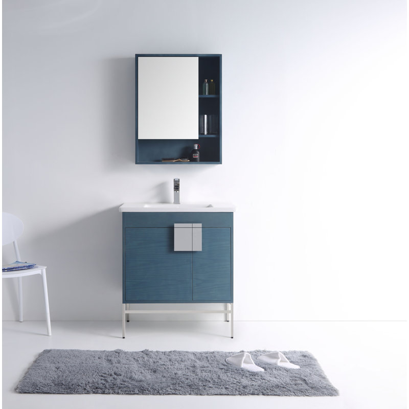 Ensemble de meuble-lavabo simple 30 po Maisie, Chrome poli, Bleu français