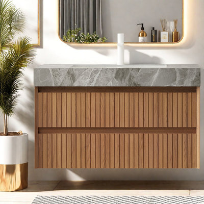 Meuble-lavabo moderne 36 po, chêne brun