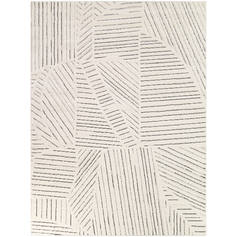 Landrum Beige/Black Geometric Striped Area Rug, 5'3" x 7'