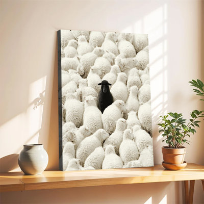 Single Black Sheep Surrounded By White Sheep Art Large Gallery Wrapped Canvas Wall Art Print For Living Room Bedroom