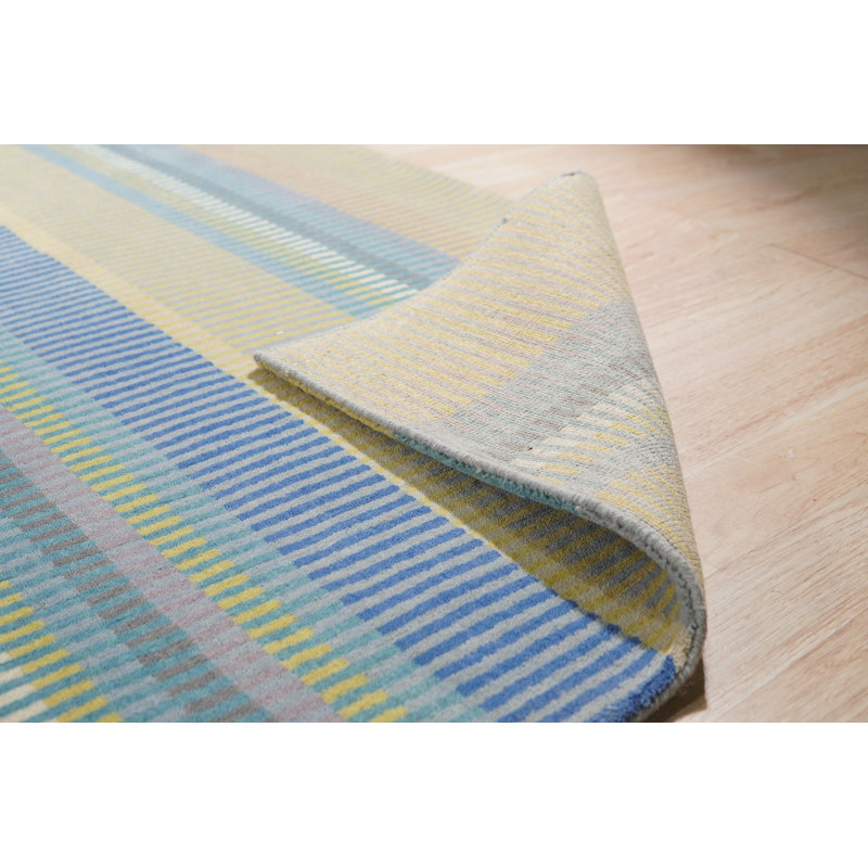 Contemporary Green Handmade Wool Modern Hand-Knotted Area Rug, Rectangle 4' x 6'