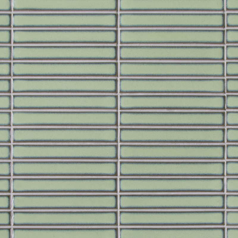 12" x 12" Stacked Glossy Kit Kat Finger Porcelain Floor & Wall Mosaic Tile, Green