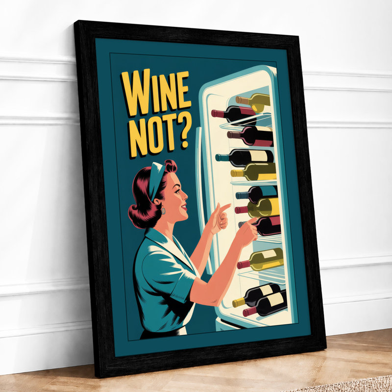 Wine Not Refreshed Retro - Framed Print, A1 - 84.1 x 59.4 cm, Black