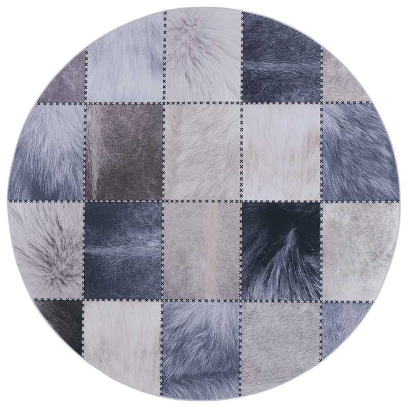 Faux Hide Performance Machine Washable Geometric Rug, Round 6'