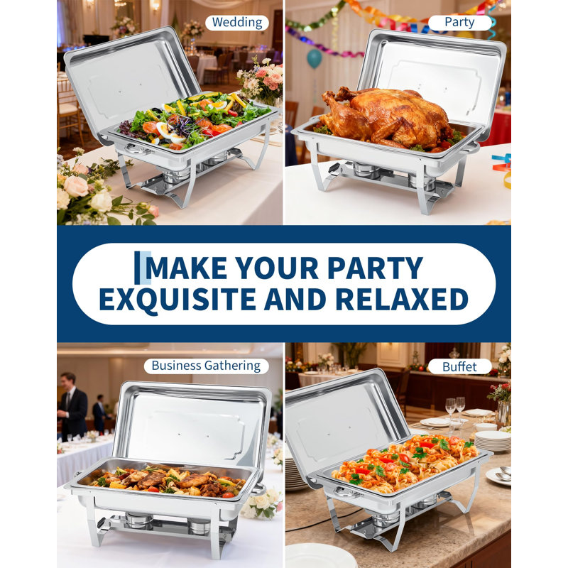 Chafing Dishes for Buffet 4 Pack, 8 Qt Stainless Steel Chafers and Buffet Warmers Sets With Lid, Rectangle Serving Food Warmer Catering Supplies Buffet Display for Parties