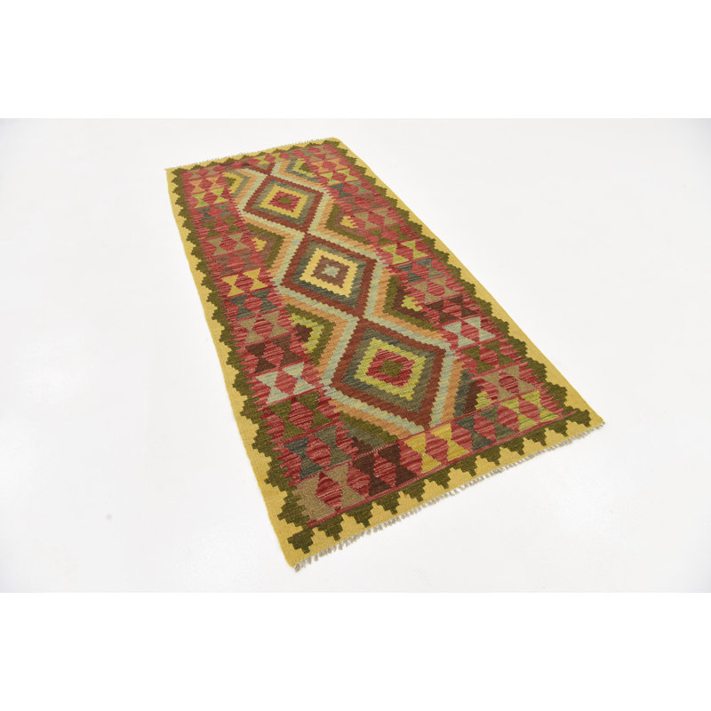 Tapis de zone en laine vert/beige/rouge 3 pi 4 po x 6 pi 10 po one-of-kind à la main noué la Doorfield