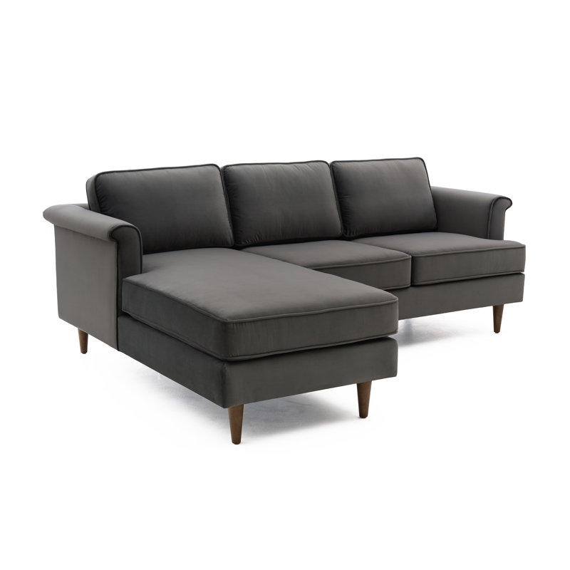 Canapé et chaise longue en velours de 86,6 po Demeter, Velours gris, Face à la gauche