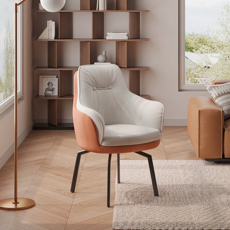 17.7"H Modern Two-Tone Upholstered Swivel Dining Armchair, White/Orange