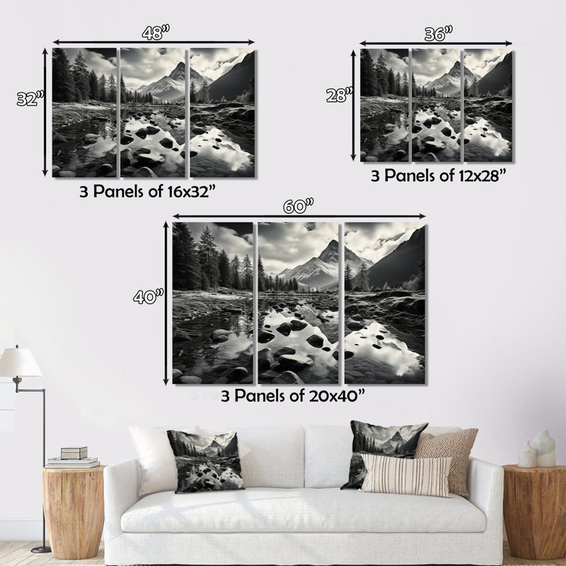 «Canadablack And White Mountain Reflections II», ensemble d'art mural sur toile, H 28 po x l 36 po x P 1 po