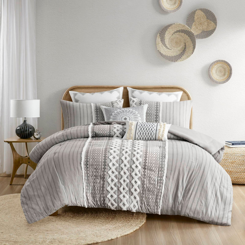 Ensemble d'édredon en coton avec chenille gris, Très grand édredon
