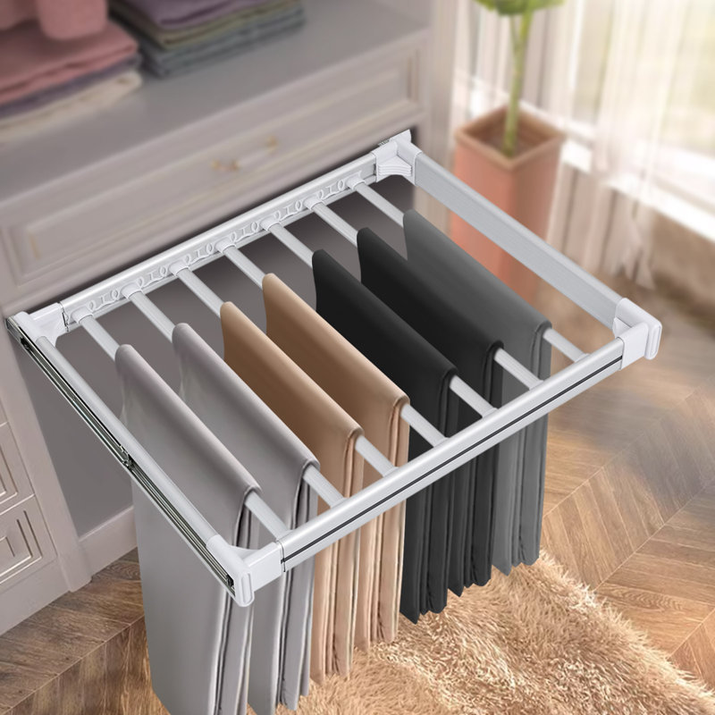 Ostilia Retractable Pants Rack Closet Trousers Rack, White/Silver