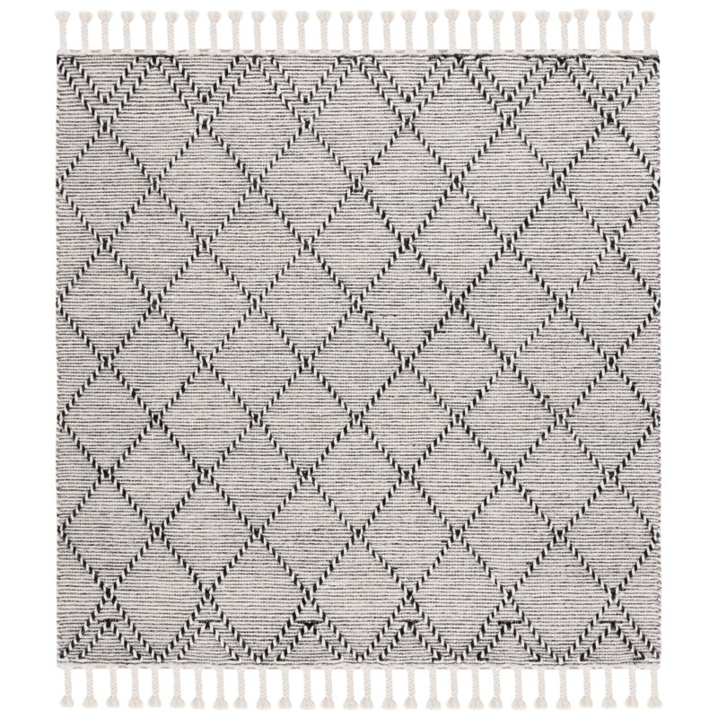 Tapis géométrique fait à la main Dessiree en ivoire / noir, Carré 6 pi